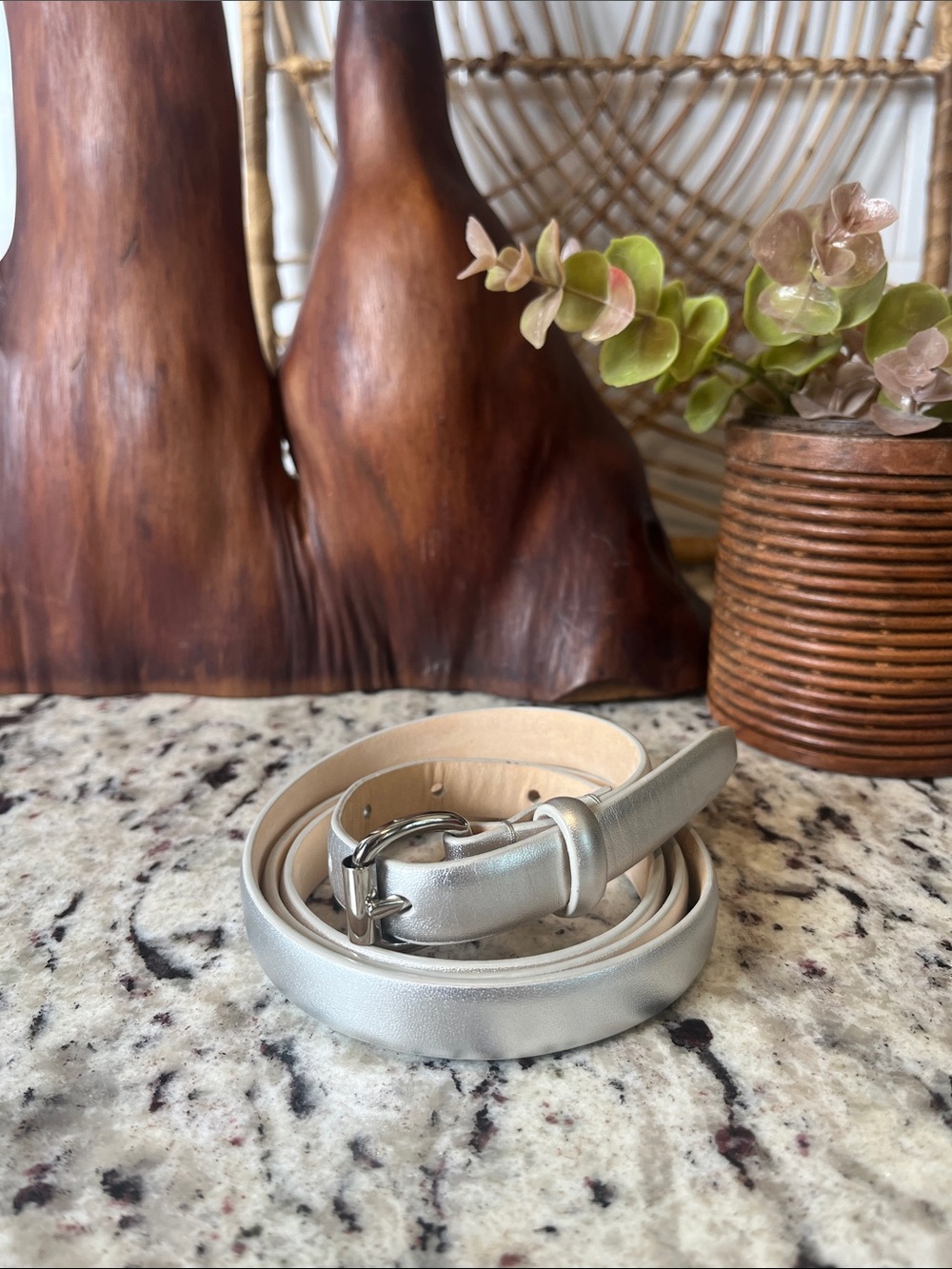 Talbots Metallic Silver Leather Belt